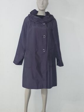 Gallery Coat Jacket M Purple Iridescent ALine Trench Pleated Portrait CollarHood
